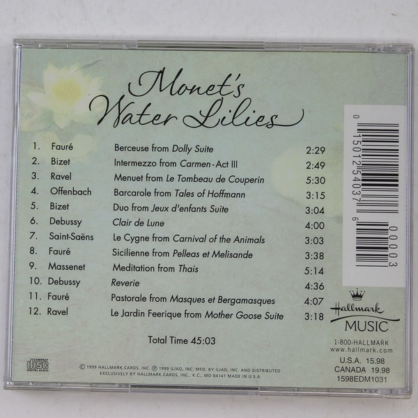 Monet's Water Lilies Light Classical Music CD Hallmark 1999 Pre-Owned