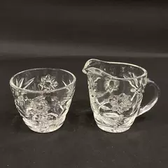 Vintage Anchor Hocking Prescut Clear Glass Creamer and Open Sugar Bowl Set