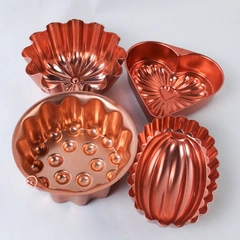 Lot of 4 Copper Colored Aluminum Cake Molds Pans Tab For Hanging Kitchen