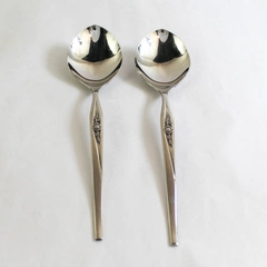 Lot of 2 Vintage Tradition Stainless SRS41 Serving Spoons Rose Pattern