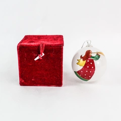 Hand Painted Glass Ball Ornament Angel Playing A Horn With Burgundy Velvet Box
