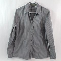 Eddie Bauer Women's Gray & White Striped Button-Up Shirt Size L Stretchy