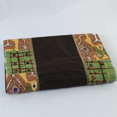 Unbranded Table Runner Brown Green Beading Accents Geometric Pattern Decor
