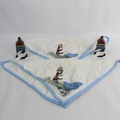 Lot of 2 Lighthouse Napkins with Striped Holders Pre-owned Some Stains