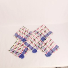 Lot of 5 Vintage Plaid Woven Cloth Napkins with Fringe Country 1990s