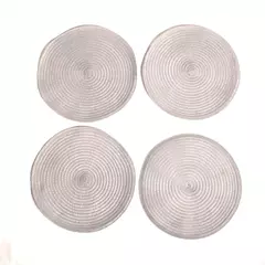 Set of 4 Gray Woven Wicker Round Placemats Summer Decor Good Condition