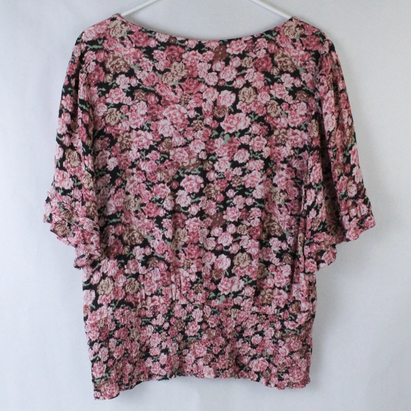 Maurices Shirt Top Blouse Women's XL Pink Black Floral Short Sleeves