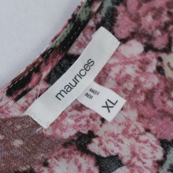 Maurices Shirt Top Blouse Women's XL Pink Black Floral Short Sleeves