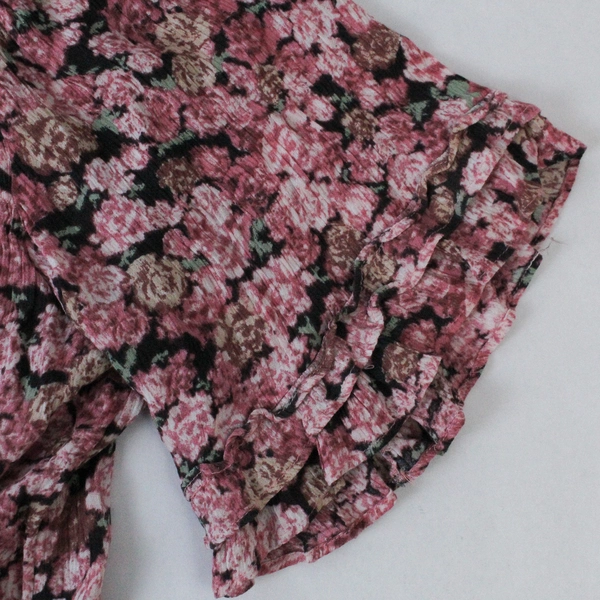 Maurices Shirt Top Blouse Women's XL Pink Black Floral Short Sleeves