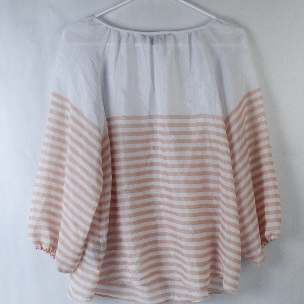 Zac & Rachel Shirt Top Blouse Women's L Orange White Semi Sheer 3/4 Sleeves