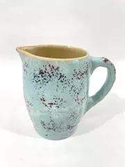Vtg Medalta Potteries Creamer Blue Red & Blue Speckles Crazing Alberta Canada