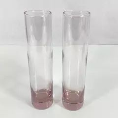 Lot of 2 Pink Glass Highball Tom Collins Bar Glasses 7.5 Inch Heavy Bottoms