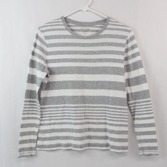 Sonoma Everyday Tee Women's Petite Medium Long Sleeve Top Shirt Striped White