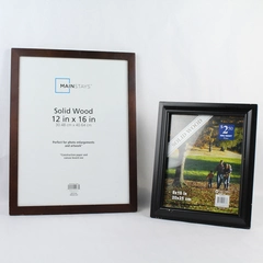 Lot of 2 Solid Wood Walmart Rectangle Photo Frames, Brown & Black