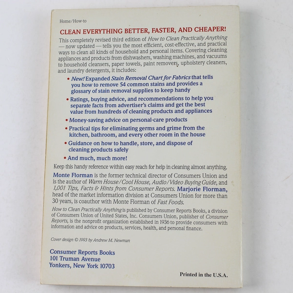 How To Clean Practically Anything Monte & Marjorie Florman Paperback 1993