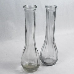 Lot of 2 Skinny Ribbed Clear Glass Flower Vases Home Decor
