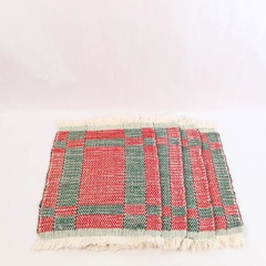 Lot of 4 Christmas Serape Placemats Red Green White Fringe Decor Pre-Owned