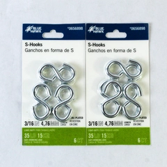 Lot of 2 Blue Hawk #0656898 S-Hooks 3/16" 35lb 6 Count Pkg