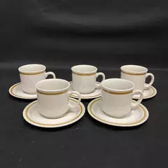 Set Of 5 Genuine Stoneware Vanilla Spice Cups And Saucers From Japan
