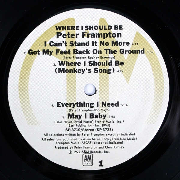 Peter Frampton Where I Should Be Vinyl Record 1979 A&M SP3710 Untested