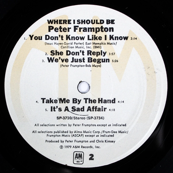 Peter Frampton Where I Should Be Vinyl Record 1979 A&M SP3710 Untested