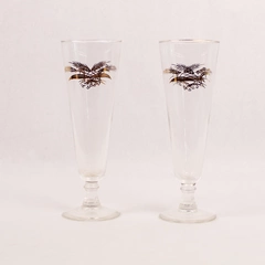 Lot of 2 Prairie Gold Wheat Beer Pilsner Glasses Clear with Gold Rim