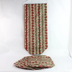 9 PC Set Christmas Festive Design 65" Table Runner and Placemats Flawed