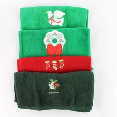 Lot of 4 Embroidered Red and Green Cotton Christmas Dishcloth Towels