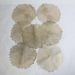 Lot of 7 Benson Mills Gold Shimmery Round Pressed Vinyl Placemats 15"