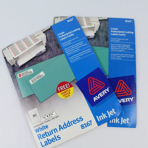 Avery White Return Address Labels Ink Jet 1/2" x 1-3/4" 3760 Stickers Total