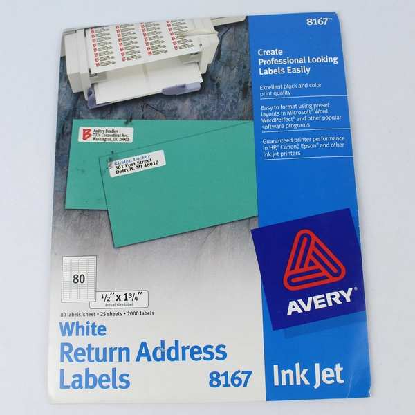 Avery White Return Address Labels Ink Jet 1/2" x 1-3/4" 3760 Stickers Total