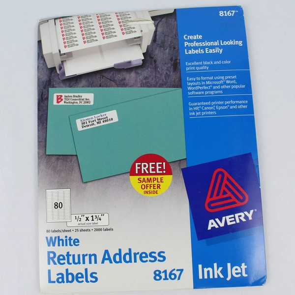 Avery White Return Address Labels Ink Jet 1/2" x 1-3/4" 3760 Stickers Total