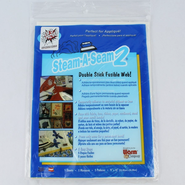 New Sealed Steam-A-Seam 2 Double Stick Fusible Web 9"X12" 5 Sheets