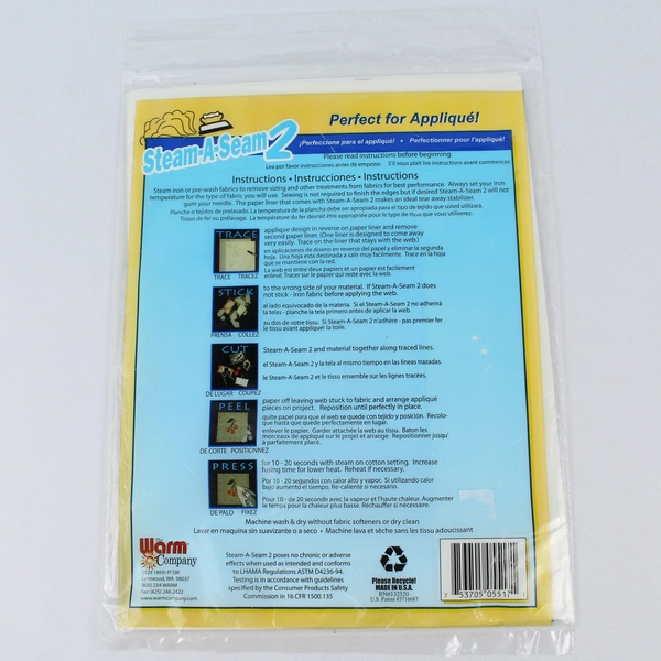 New Sealed Steam-A-Seam 2 Double Stick Fusible Web 9"X12" 5 Sheets