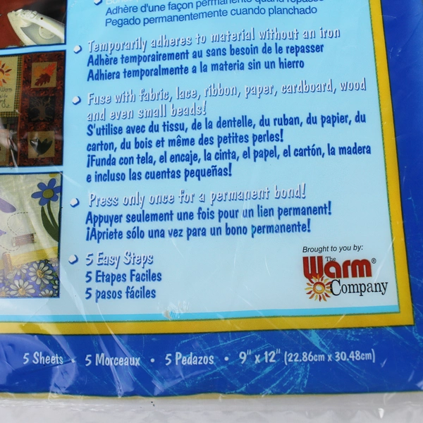 New Sealed Steam-A-Seam 2 Double Stick Fusible Web 9"X12" 5 Sheets