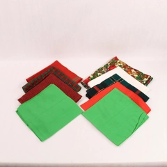 Lot of 9 Mismatched Christmas Fabric Napkins Green Red Floral Woven Set