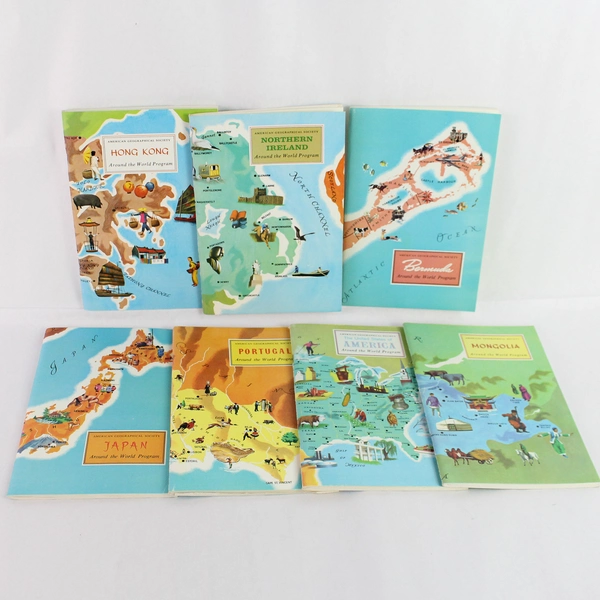 Set of 7 Around The World Program American Geographical Society Books Orig Box