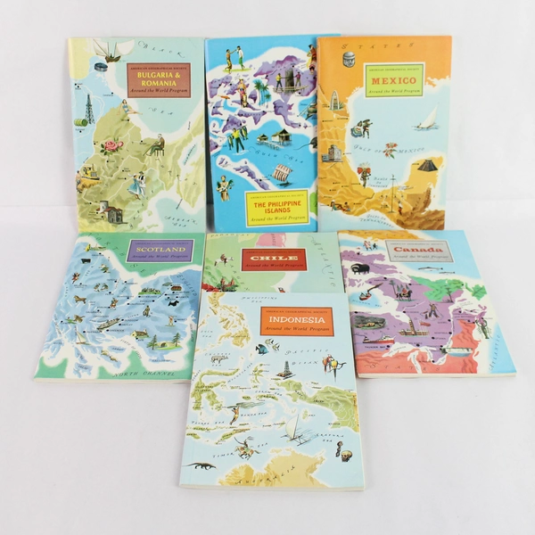 Set Of 7 Books Around The World Program American Geographical Society Orig Box