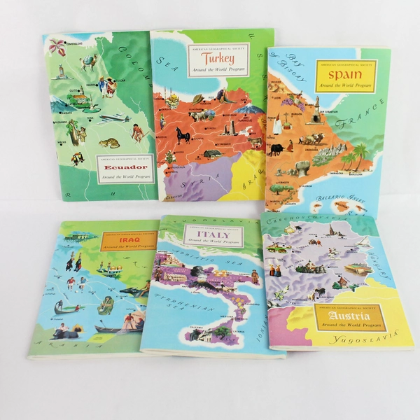 Set Of 6 Books Around The World Program American Geographical Society Orig Box
