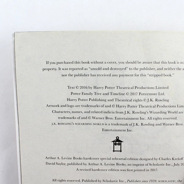 Harry Potter and the Cursed Child Parts One and Two Playscript Trade 2017 PB