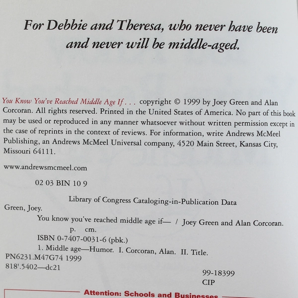 You Know You've Reached Middle Age If Joey Green Alan Corcoran 1999 Paperback