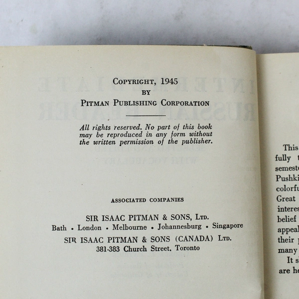 Intermediate Russian Reader George Z. Patrick Ph.D.1945 Pitman Publishing HC