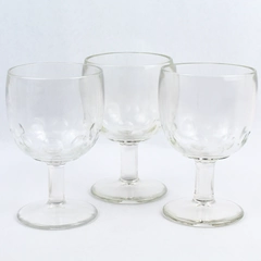 Lot Of 3 Vintage Clear Thumbprint Glass Schooner Style Goblets 8 oz.