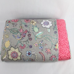 Cynthia Rowley Gray and Pink Patterned Quilt Full Queen Sized Blanket 88" x 92"