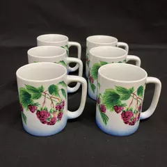 Set Of 6 Otagiri Porcelain Coffee Mugs Blackberries Signed By Ruth Pengal