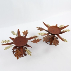 Set of 2 Metal Autumn Leaf Candle Holders 4" Thanksgiving Decor