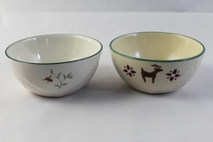 Lot of 2 Pfaltzgraff Christmas Candy Bowls Deer Berries 5" White Cream
