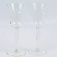 Lot of 2 Clear Etched Floral Crystal Cordials Glasses 6 Inch