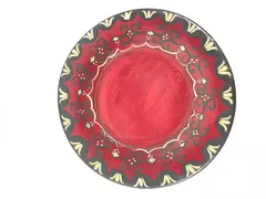Hand Painted Burgundy Decorative Platter Floral Scroll Design 13"