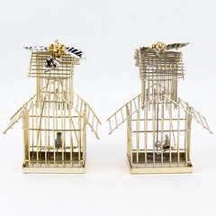 Vintage Set of 2 Department 56 Gold-Tone Bird Cage Ornaments 3-3/4"